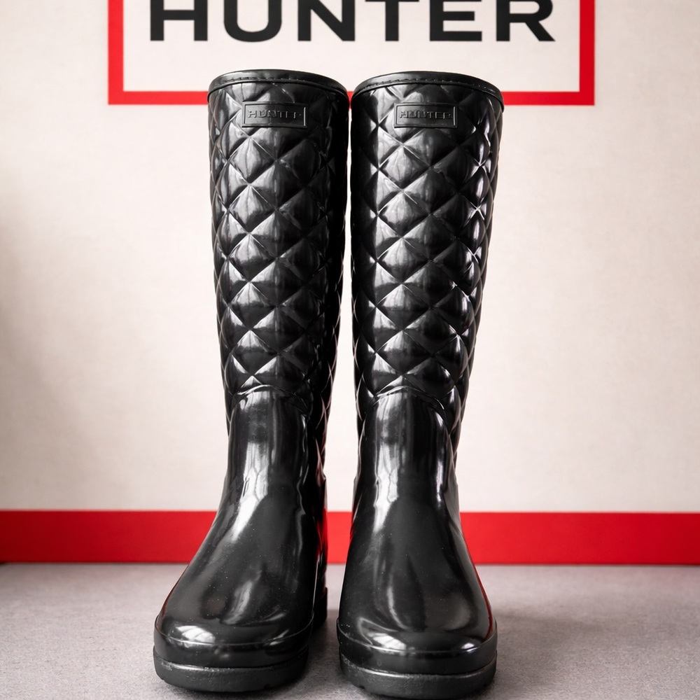 Hunter Quilted Tall Rain Boots in Black